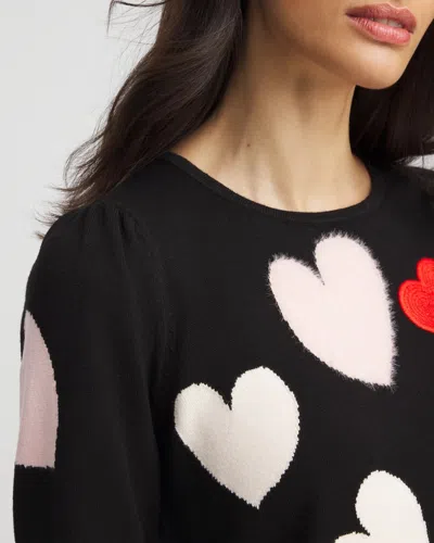 Chico's V-day Multi-heart Pullover In Black In Black