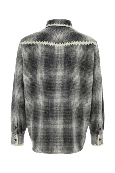 Golden Goose Wool Blend Long Sleeve Checked Shirt In Gray