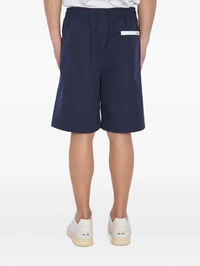 Gucci Men Navy Blue Poplin Bermuda Shorts In Multi