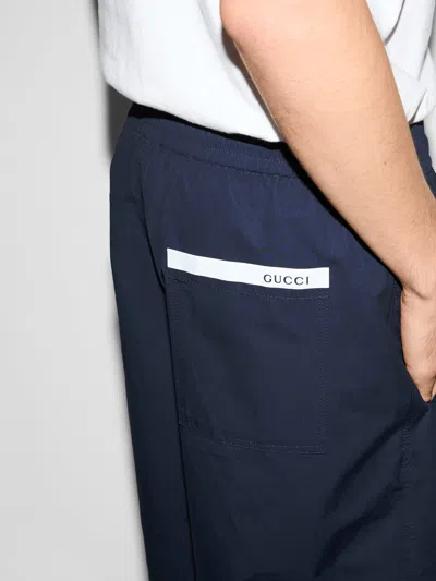 Gucci Men Navy Blue Poplin Bermuda Shorts In Multi