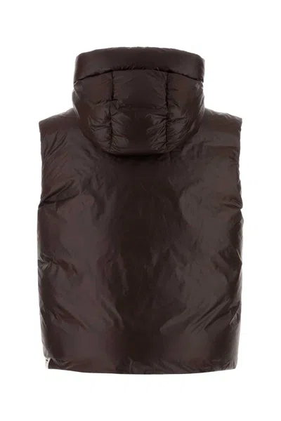 Jil Sander Hooded Quilted Down Jacket Drawstring Detail In Brown