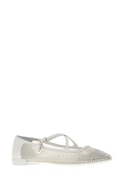 Jimmy Choo White Mesh Eleri Ballerinas In Silver