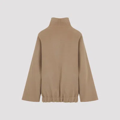 Khaite Wool Jacket With High Collar And Relaxed Fit In Neutral