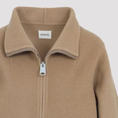 Khaite Wool Jacket With High Collar And Relaxed Fit In Neutral