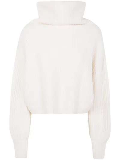 Kujten Cropped Turtleneck Sweater Long Sleeves In White