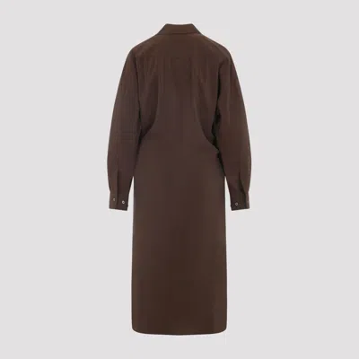 Lemaire Silk Midi Dress With Wrap-style Front And Shirt Collar In Brown