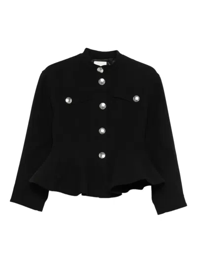 Sandro Womens Black Peplum-hem Cropped Woven Jacket