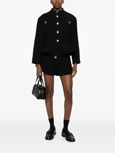 Sandro Womens Black Peplum-hem Cropped Woven Jacket