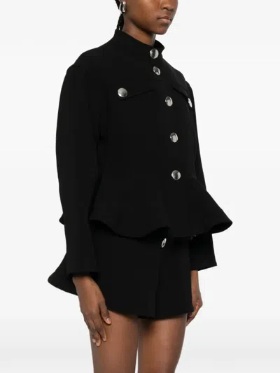 Sandro Womens Black Peplum-hem Cropped Woven Jacket