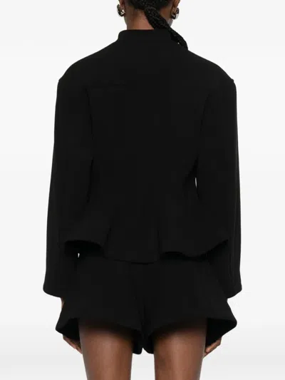 Sandro Womens Black Peplum-hem Cropped Woven Jacket