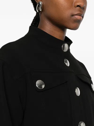 Sandro Womens Black Peplum-hem Cropped Woven Jacket
