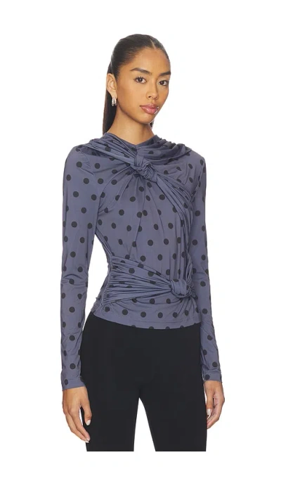 Rokh Knotted Jersey Top In Blue