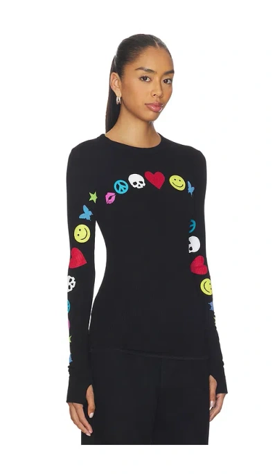 Lauren Moshi Mckinley Elements Arch Fitted Thermal Longsleeve Top In Black