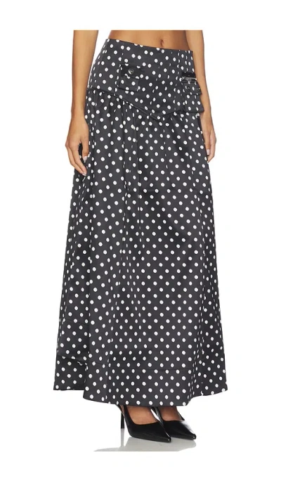 Ganni Gathered Polka-dot Recycled Satin Midi Skirt In Black