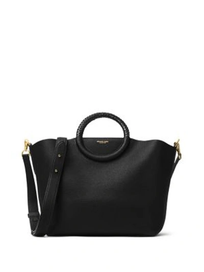 Shop Michael Kors Skorpios Leather Market Bag In Black