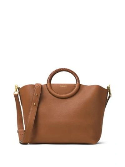 Shop Michael Kors Skorpios Leather Market Bag In Luggage