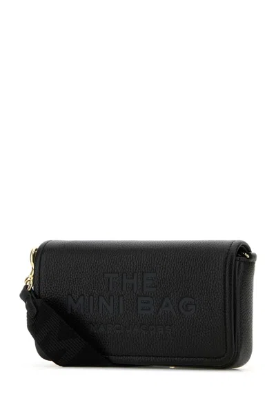 Marc Jacobs Mini Black Crossbody Bag With Engraved Logo In Hammered Leather Woman In Black