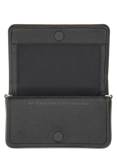 Marc Jacobs Mini Black Crossbody Bag With Engraved Logo In Hammered Leather Woman In Black