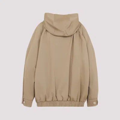 Marni Hooded Jacket With Embroidered Detail And Elasticated Hem In Brown