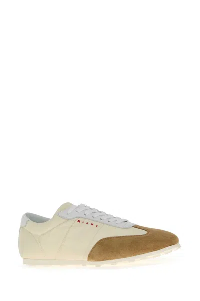 Marni Smooth Polyamide Sneakers With Suede Accents In Neutral