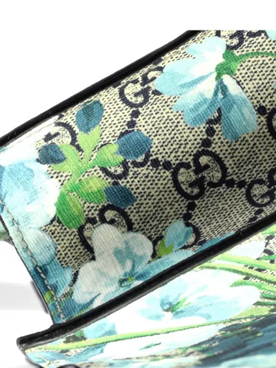 Pre-owned Gucci Convertible Soft Open Blooms Print Gg Coated Canvas Tall Tote Bag In Blue