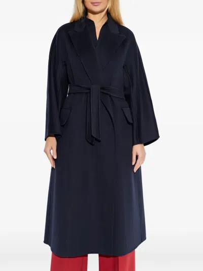 Max Mara Belted Coat In Blue