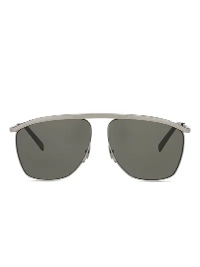 Saint Laurent Victoire Aviator-frame Metal Sunglasses In Gray