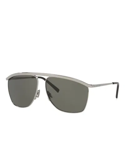 Saint Laurent Victoire Aviator-frame Metal Sunglasses In Gray
