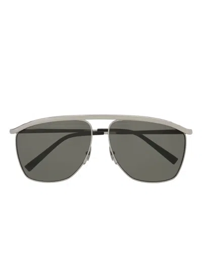 Saint Laurent Victoire Aviator-frame Metal Sunglasses In Gray