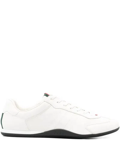 Gucci White Calf Leather Bos Taurus Low Top Sneakers In White