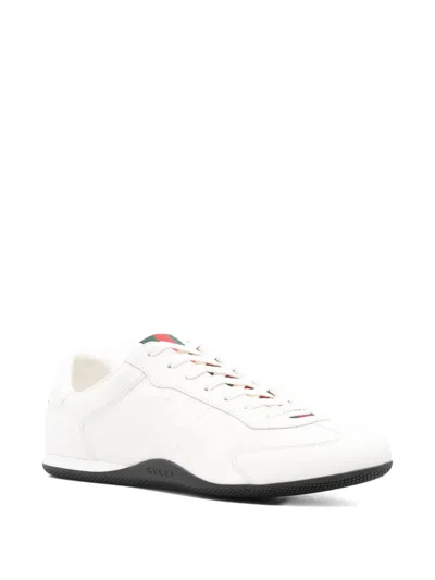 Gucci White Calf Leather Bos Taurus Low Top Sneakers In White