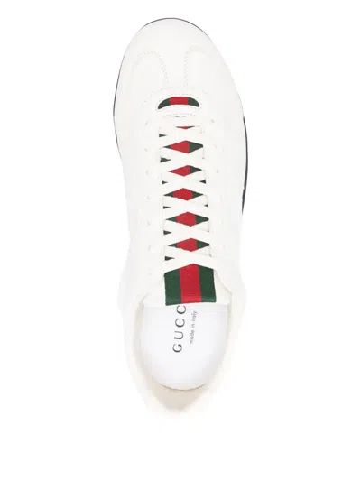 Gucci White Calf Leather Bos Taurus Low Top Sneakers In White