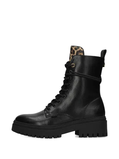 Mexx Leopard Panel Lace-up Boots In Black