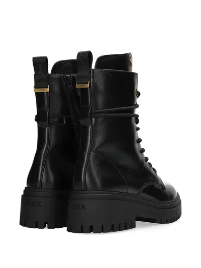 Mexx Leopard Panel Lace-up Boots In Black