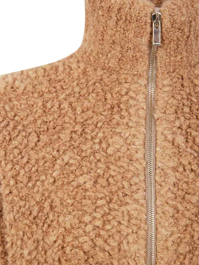 Max Mara High-neck Zip-front Cardigan In Brown
