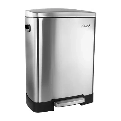Elama 2 Compartment Large 10.6 Gallon Split Stainless Steel Step Trash Bin With Slow Close Mechanism In Silver
