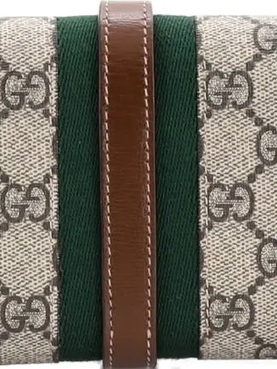 Pre-owned Gucci Jackie 1961 Continental Chain Wallet Gg Coated Canvas Shoulder Bag In Brown