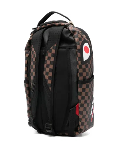 Sprayground Check-pattern Shark-print Backpack In Brown