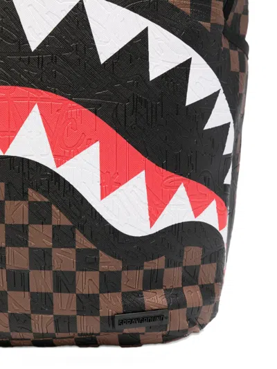 Sprayground Check-pattern Shark-print Backpack In Brown