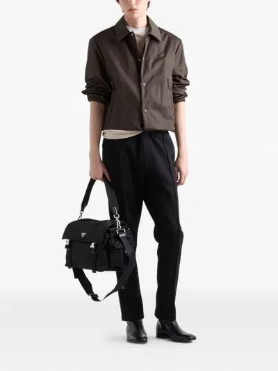 Prada Triangle-logo Jacket In Brown