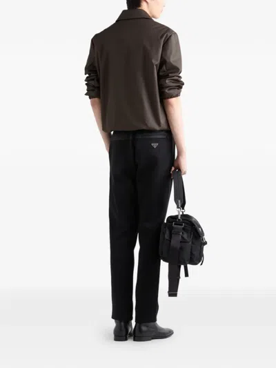 Prada Triangle-logo Jacket In Brown