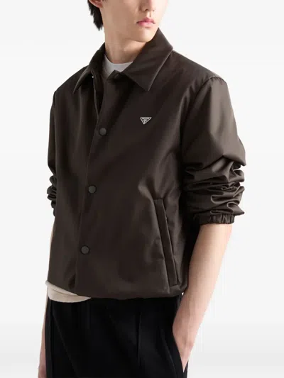 Prada Triangle-logo Jacket In Brown
