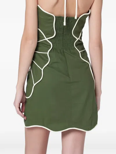 Farm Rio Green Wavy Trim Halter Neck Lenzing Ecovero Euroflax Mini Dress