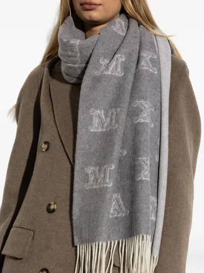 Max Mara Monogram Logo-pattern Scarf In Gray