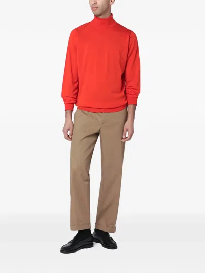John Smedley Wool Turtleneck Sweater Long Sleeves In Orange