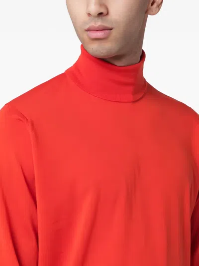 John Smedley Wool Turtleneck Sweater Long Sleeves In Orange