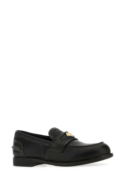 Miu Miu Round Toe Leather Loafers With Rubber Sole In Black
