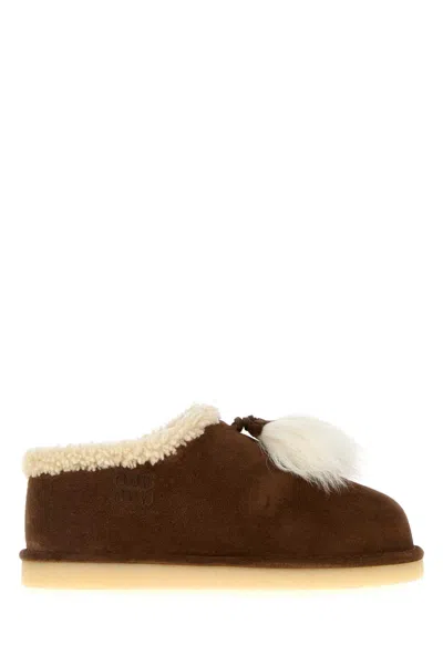 Miu Miu Suede Shearling-lined Booties With Fur Tassels In Multi