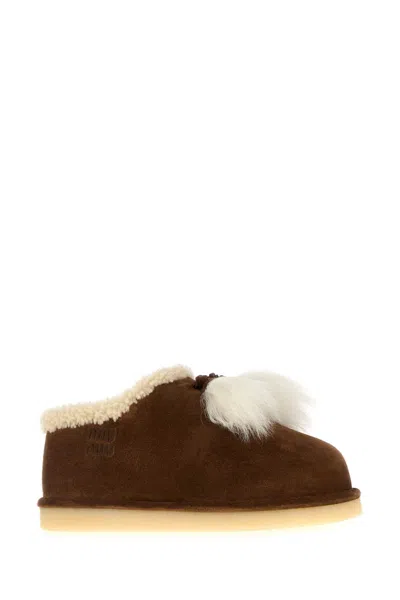 Miu Miu Suede Shearling-lined Booties With Fur Tassels In Multi
