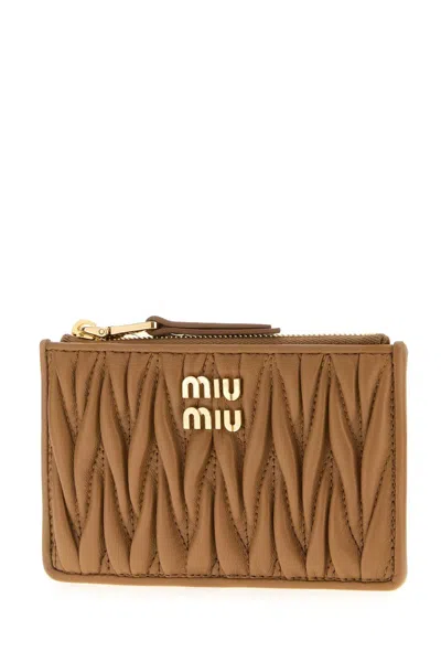 Miu Miu Camel Nappa Leather Card Holder In Blue